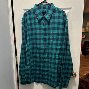 J. Crew Men's Teal and Navy Checkered Shirt
